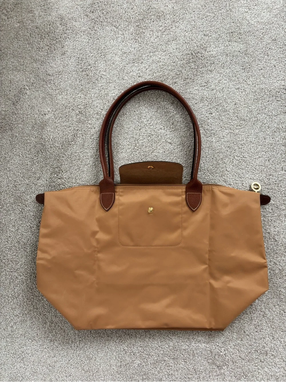 Longchamp Large Tote in Tan with Brown Trim